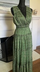 ASTR the Label Edessa Tiered Ruffle Maxi Dress Sz S Green Pink Floral V-Neck