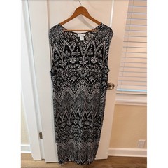 Black White Crinkle Rayon Midi Dress Plus Size 3X Boho Beach Cruise