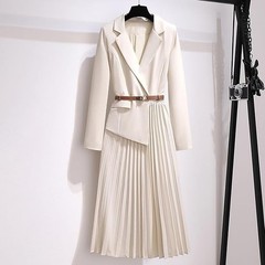 Women&rsquo;s Elegant V Neck Long Dress Long Sleeve Lapel Pleated Casual Blazer Dress