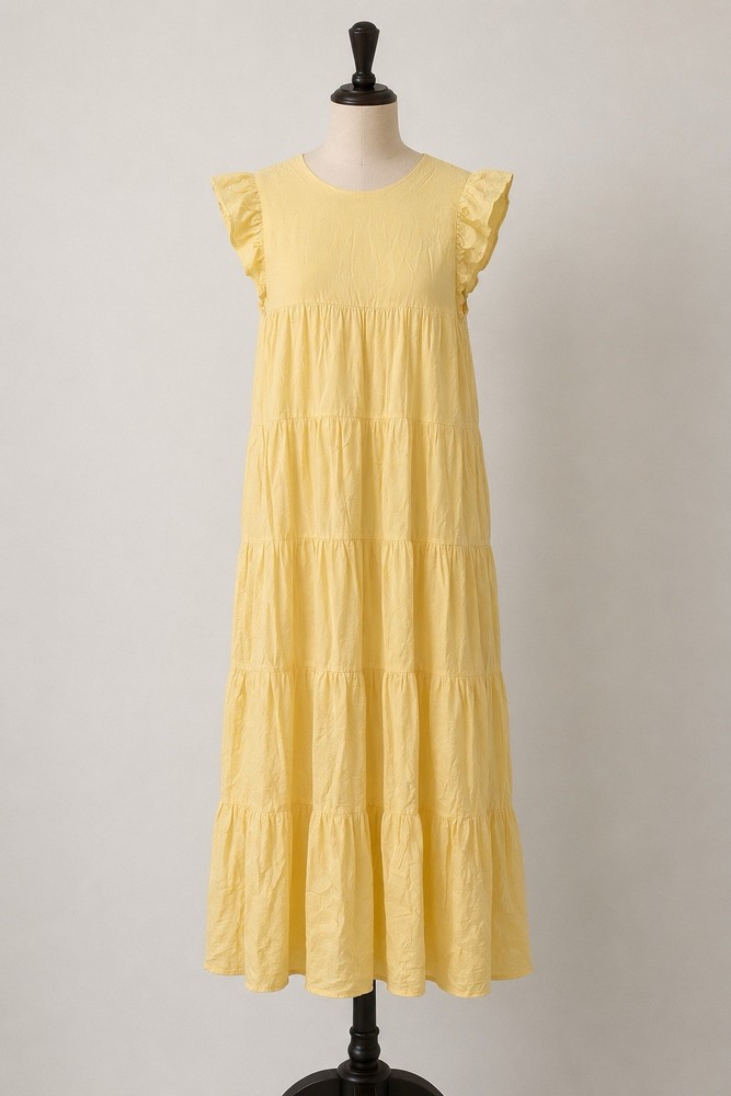 English Factory Maxi Dress Yellow Tiered Ruffle Size M Peasant Cottagecore