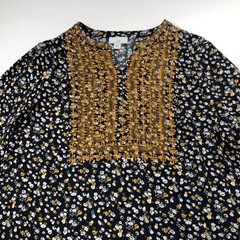 J. Jill Small 100% Rayon Mini Embroidered Dress Blue Floral All Over Print MINT