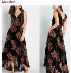 MODCLOTH X COLLECTIF LONDON ISABELLA VELVET BLACK HI-LOW FLORAL DRESS XL