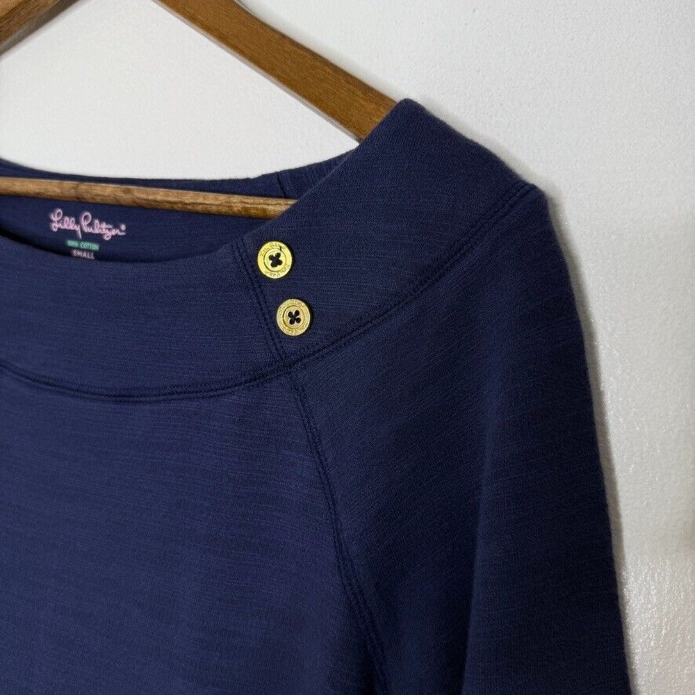 Lilly Pulitzer Small Navy Button Shoulder Dress Nautical Coastal Classic Cotton