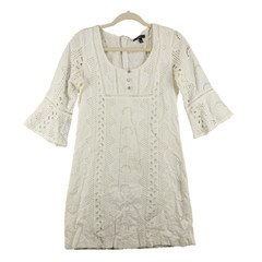 R&K Embroidered Dress Size 6 Women Casual White Lined Zip Closure 100% Cotton