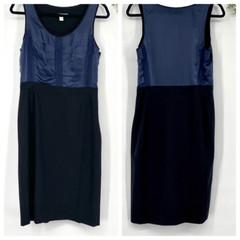 Banana Republic Sloan Wool Silk Blend Sheath Dress Sleeveless Black Blue 8 Tall