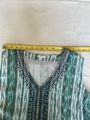 J. Jill Shift Dress XL Green White Striped Embroidered V-Neck Sleeveless Knee