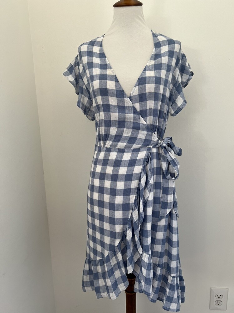 Rails &lsquo;Bridgette&rsquo; Ruffle Trim True Wrap Dress Size XS Periwinkle Gingham Check