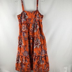 RHODE Target Floral Tiered Midi Dress Sz L Orange 100% Cotton Smocked Back Boho