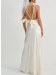 NWT $319 FOR LOVE AND LEMONS JEWEL SATIN MAXI DRESS IN IVORY SIZE S
