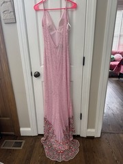 Primavera Couture Beaded Sequence Prom Gown Heavy Beading Pink Formal Slit