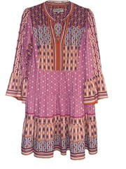 Large Pink Orange Multi Boho Geometric Hale Bob 3/4 Bell Sleeve Dress