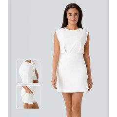 Halara Active Mini Dress Large White Sleeveless 2-in-1 Short Set Tennis Golf NWT