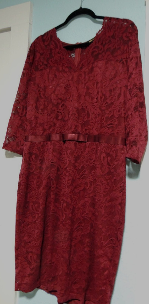 Womens Miusol Dress Lace Lined XXL Wine Zip 3/4 Sleeves V Neck