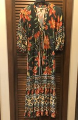 Farm Rio Anthropologie Maxi Dress Button Front Puff Sleeve Retro Boho Small P
