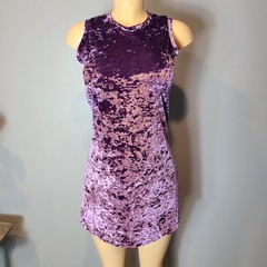 Vintage 90s Crushed Velvet Y2K Mini Dress Sz Medium Purple Rave Party 70s Punk