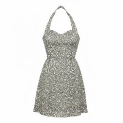 VTG Vintage Scala Y2K Silver Sequin Silk Halter Dress Sweetheart Fairy 90s 8