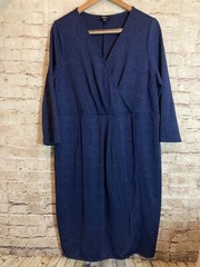 Ellos Midi Dress Womens 18 Navy Blue Textured Long Sleeve Layered Stretch Plus