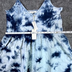 Z Supply Babydoll Mini Dress Medium Blue Kona Cloud Print Black Iris Boho Lounge
