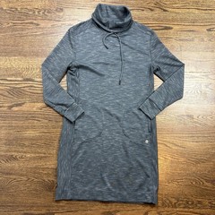PrAna Sunrise Dress Womens Medium Gray Cowl Neck Long Sleeve Pockets Knit Casual