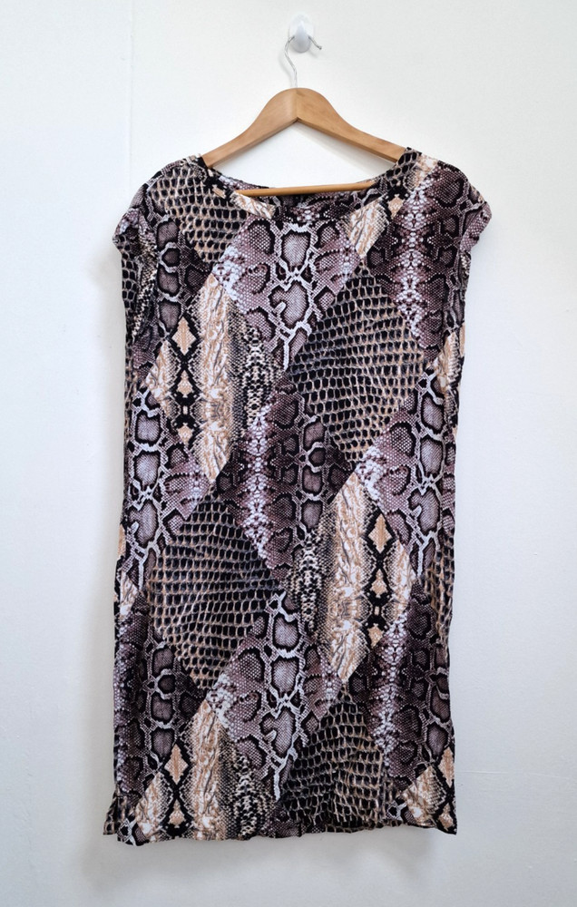 NEXT Boxy Multi Snakeskin Printed Shift Dress Size 12 Layering Pattern Clash VGC