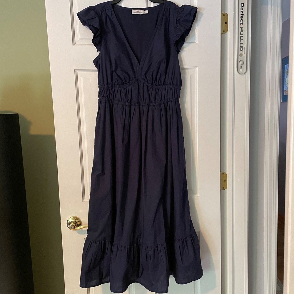 Vineyard Vines Marina Poplin Flutter Sleeve Midi Dress Size M