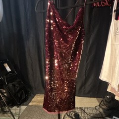 Wild Fable Women’s M Burgundy Sequin Cowl Neck Strappy Midi Slip Dress