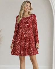 Womens Red Polka Dot Swing Dress Size Medium Super Soft Brushed Knit Lightweight