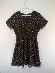 MADEWELL 100% Silk Button-Front Swing Dress in Black Feline Floral Size 6