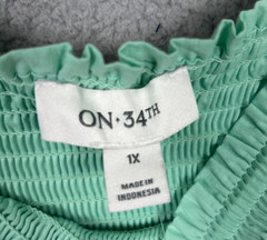 On 34th Plus Size Woven Solid Smocked Ruffled MIDI Dress 1X Sea Mist Green NWT&rsquo;s