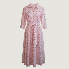 Beyond by Vera Shirt Dress Treasures Coral Cotton Poplin Midi NWT Large