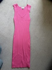 Willow & Wind Pink Ribbed Knit Bodycon Midi Dress V-Neck Sleeveless Size L