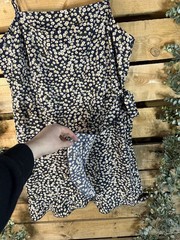 SHEIN Navy Blue Daisy Floral Print Spaghetti Strap Wrap Dress with Side Tie