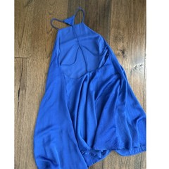 Aakaa Royal Blue Satin Feeling Halter Swing Dress Racerback Strappy Size Small