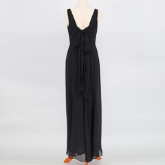 Social Bridesmaids Women Black Chiffon V-Neck Back Tie Trumpet Gown Size US 8R