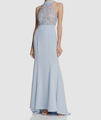 $170 Jarlo Women&rsquo;s Blue Lace Halter Neck Tie Back Gown Mermaid Dress Size 8