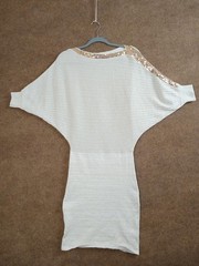 Poof Sweater Dress Womens Medium Sequin Batwing Dolman Sleeve Pullover