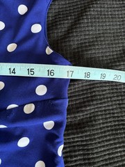 Connected Blue/White Polka Dot Midi Dress Size 14 Straps Gathered Wrap Skirt
