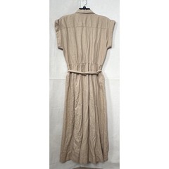 A. Taylor Minimalist Old Money Utility Safari Tan Linen Blend Midi Shirt Dress 2