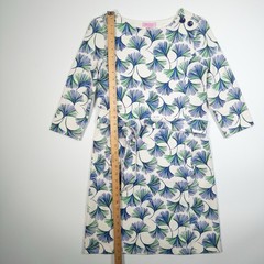 Lilly Pulitzer Shift Dress Ginkgo Print White Blue Green Belted 3/4 Sleeve XS