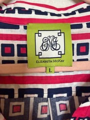 Elizabeth Mckay L Dress Collared Geometric Lightweight Pink White Blue Preppy