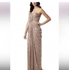 Adriana Papell Foiled Dot Draped Mesh Dress Sz 4 Tan