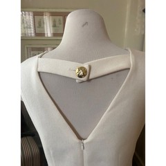 Leona Cream V-Neck Cap Sleeve Shift Dress with Gold Button Pocket sz4