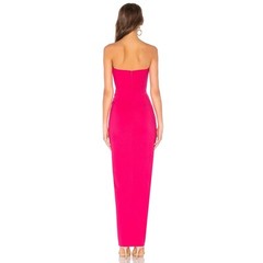 NBD Lucilda Strapless Maxi Dress Hot Pink Dress Side Slit Gathered Ponte Sz M