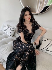 Self-Portrait Women&rsquo;s V-neck Short sleeves Lace dress Fishtail Dresses