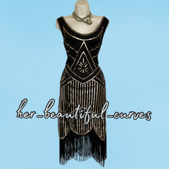 LADIES 20s GATSBY STYLE SEQUINED BEADED FRINGED PARTY DRESS SIZE M FITS 12/14