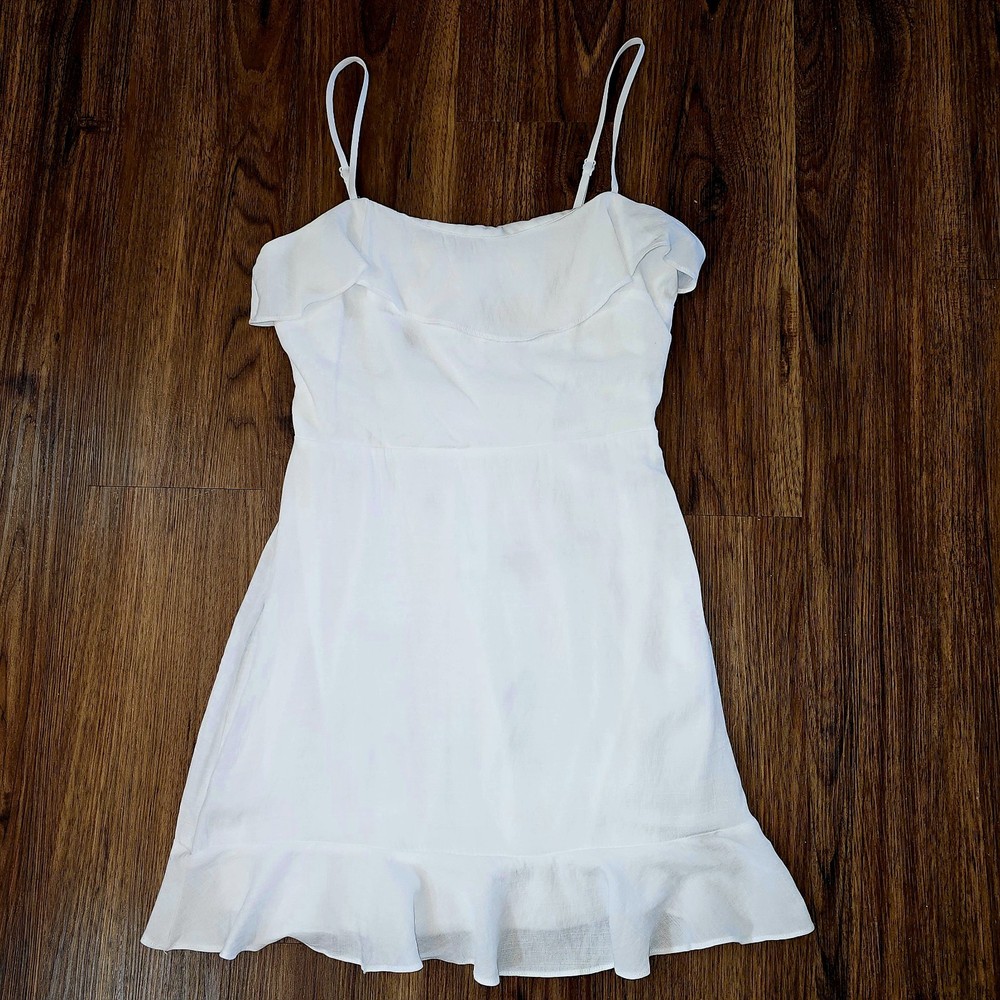 Ruffle White Mini Dress Spaghetti Straps Lined L Summer Coquette Cottagecore