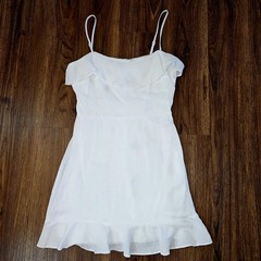 Ruffle White Mini Dress Spaghetti Straps Lined L Summer Coquette Cottagecore