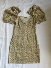 Zara mini dress with small floral print in yellow and green, size L
