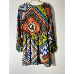 Mimi Chica Womans Boho Patchwork Paisley Polka Dot Mini Dress Long Sleeve Small