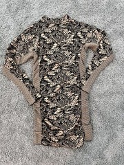 Zara Black beige Patterned fitted ruched Midi sweater Dress Size Medium Large